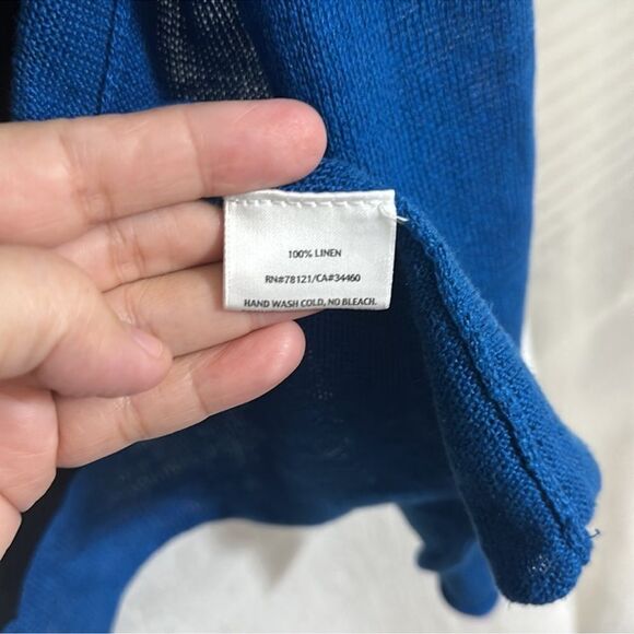 Eileen Fisher M Azure Blue Open Front Knit Short Sleeve Linen Cardigan - Picture 9 of 12